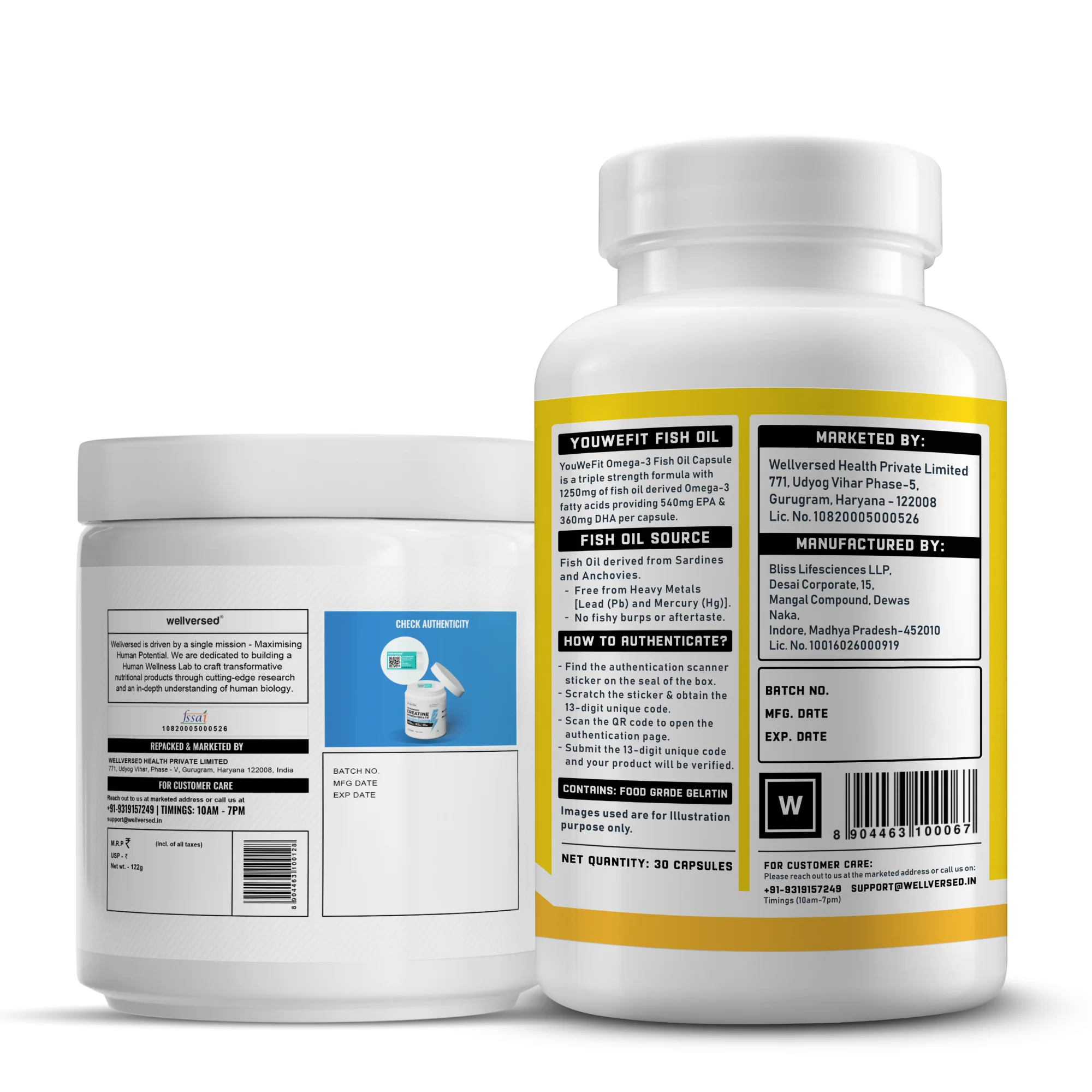 Wellcore Creatine Monohydrate (Fruit Fusion, 33 Servings) + YouWeFit Omega-3 Triple Strength Fish Oil (1250mg, 30 Capsules) - Image 3
