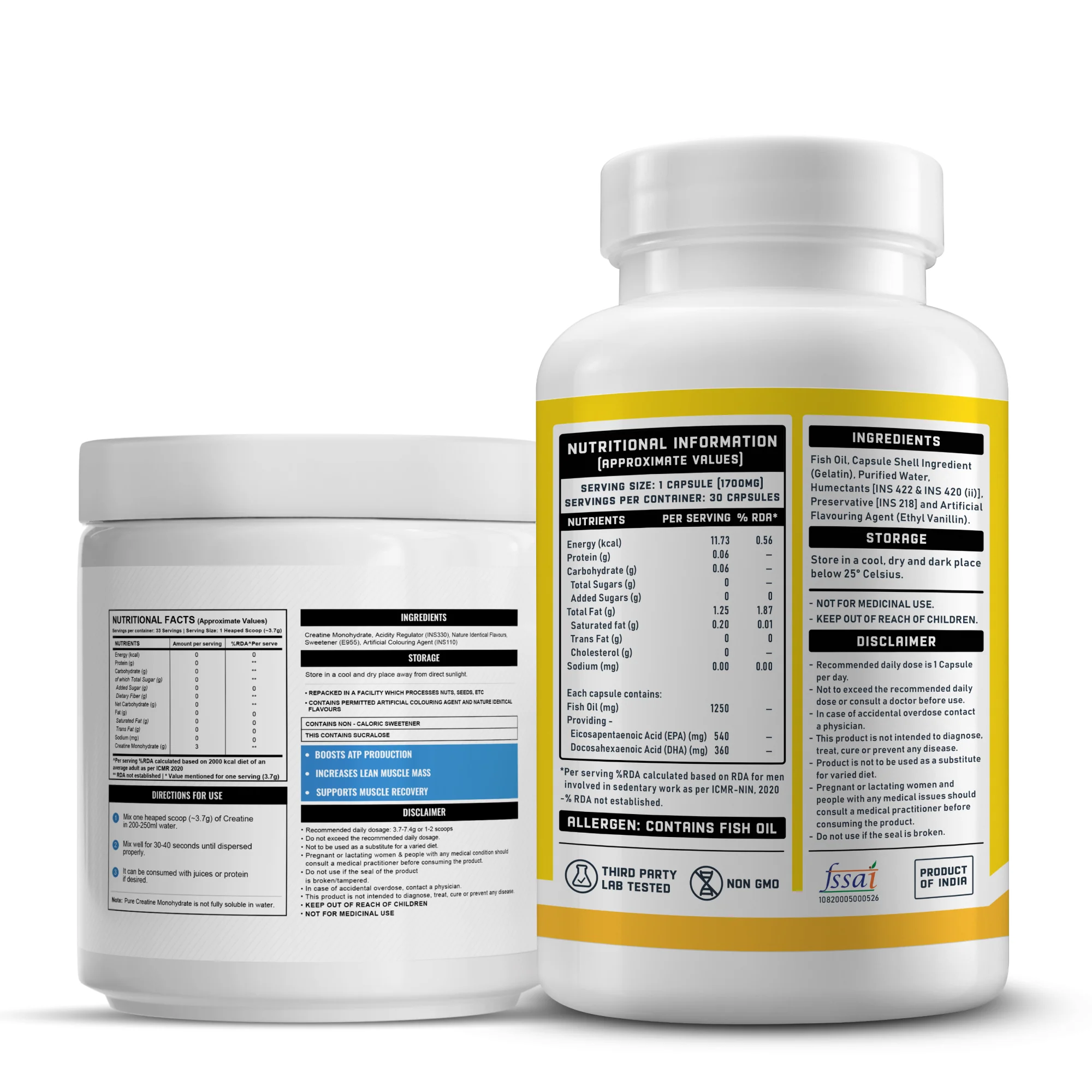 Wellcore Creatine Monohydrate (Tropical Tango, 33 Servings) + YouWeFit Omega-3 Triple Strength Fish Oil (1250mg, 30 Capsules) - Image 2