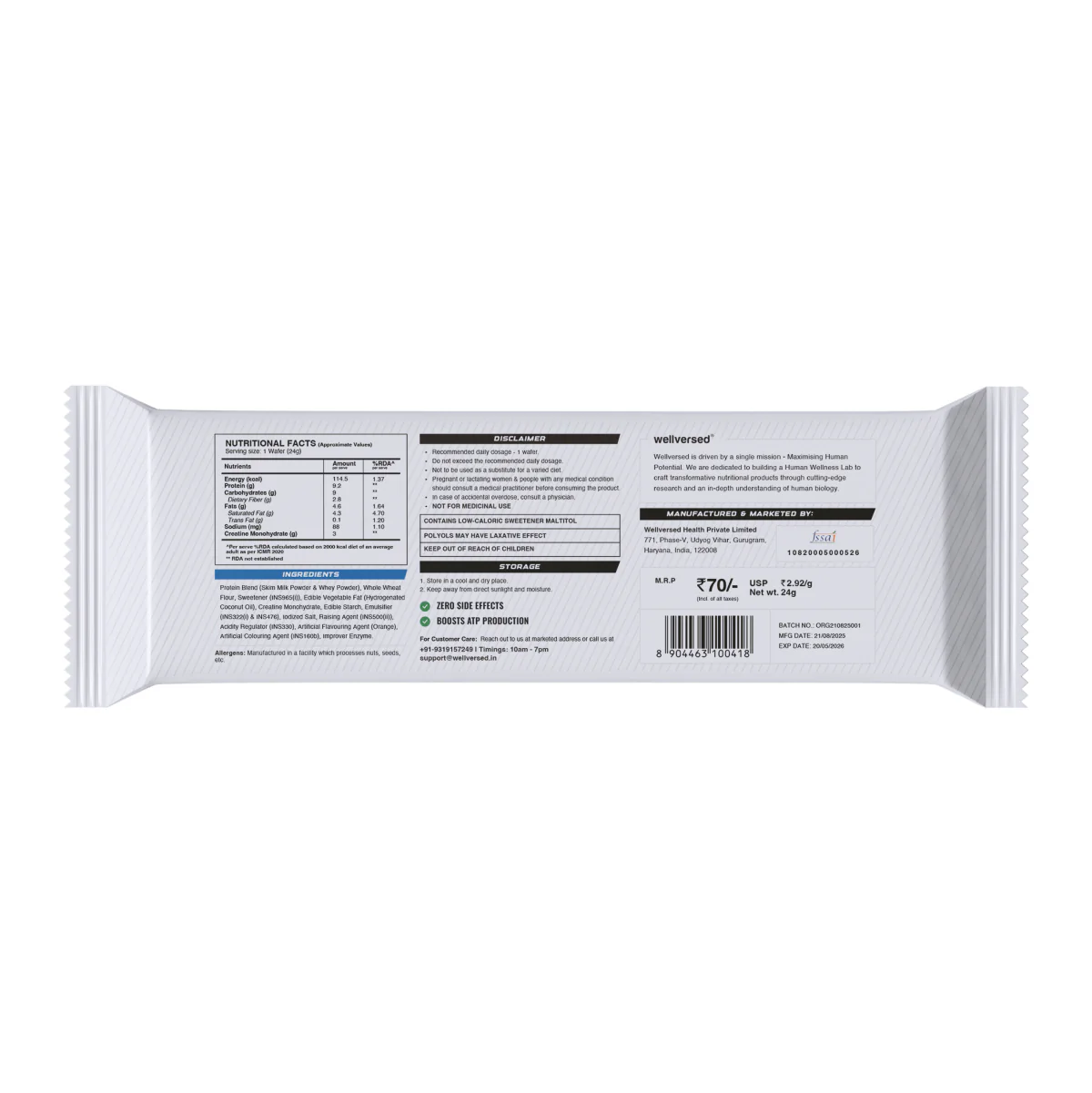 Wellcore - Creatine Wafer Bar | Orange Flavour (Pack of 6) - Image 3