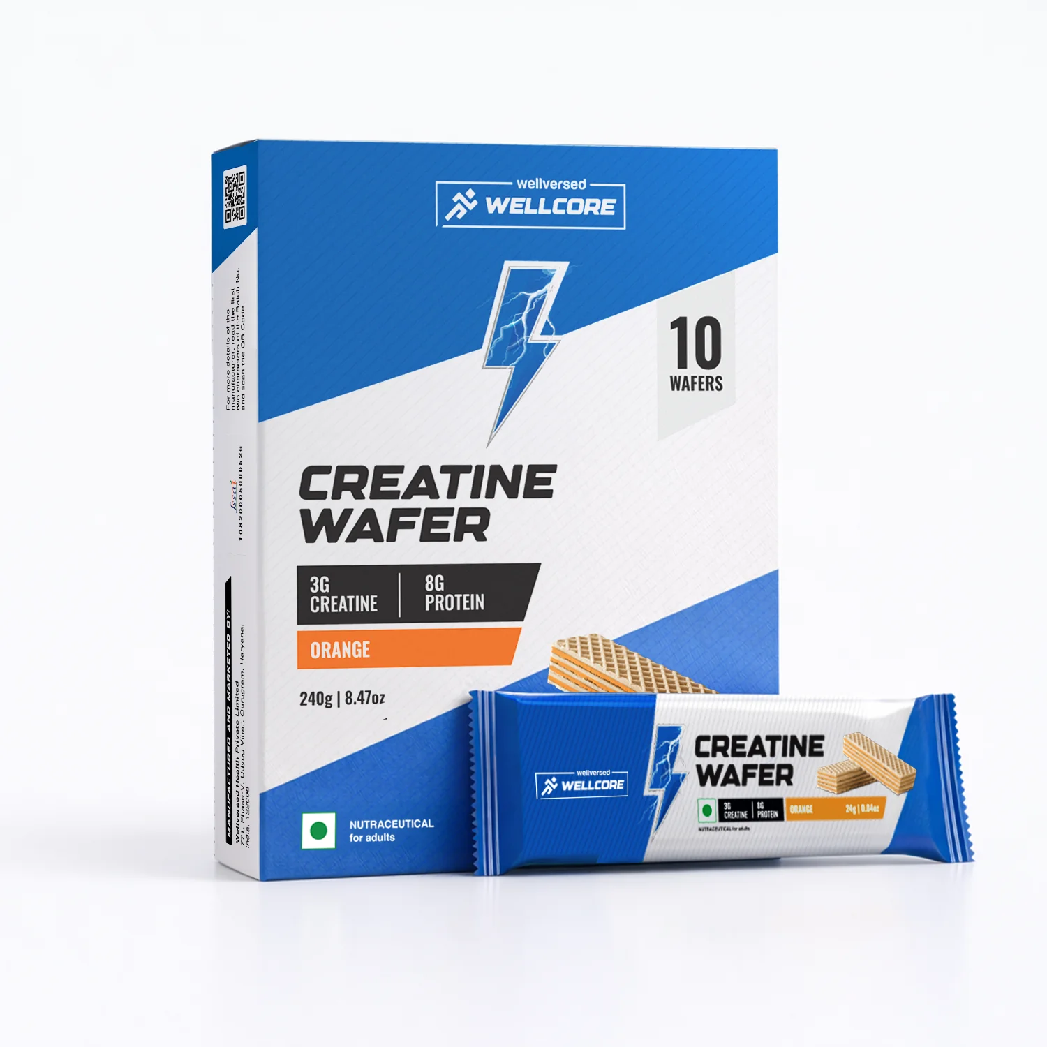 Wellcore - Creatine Wafer Bar | Orange Flavour (Pack of 10)