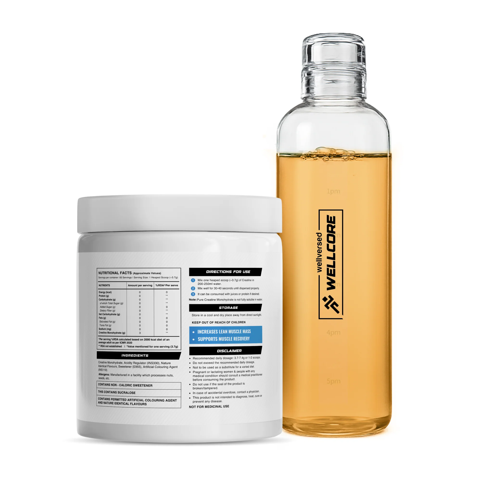 Wellcore - Micronised Creatine Monohydrate (83 Servings, Tropical Tango) + Premium Glass Bottle - Image 2