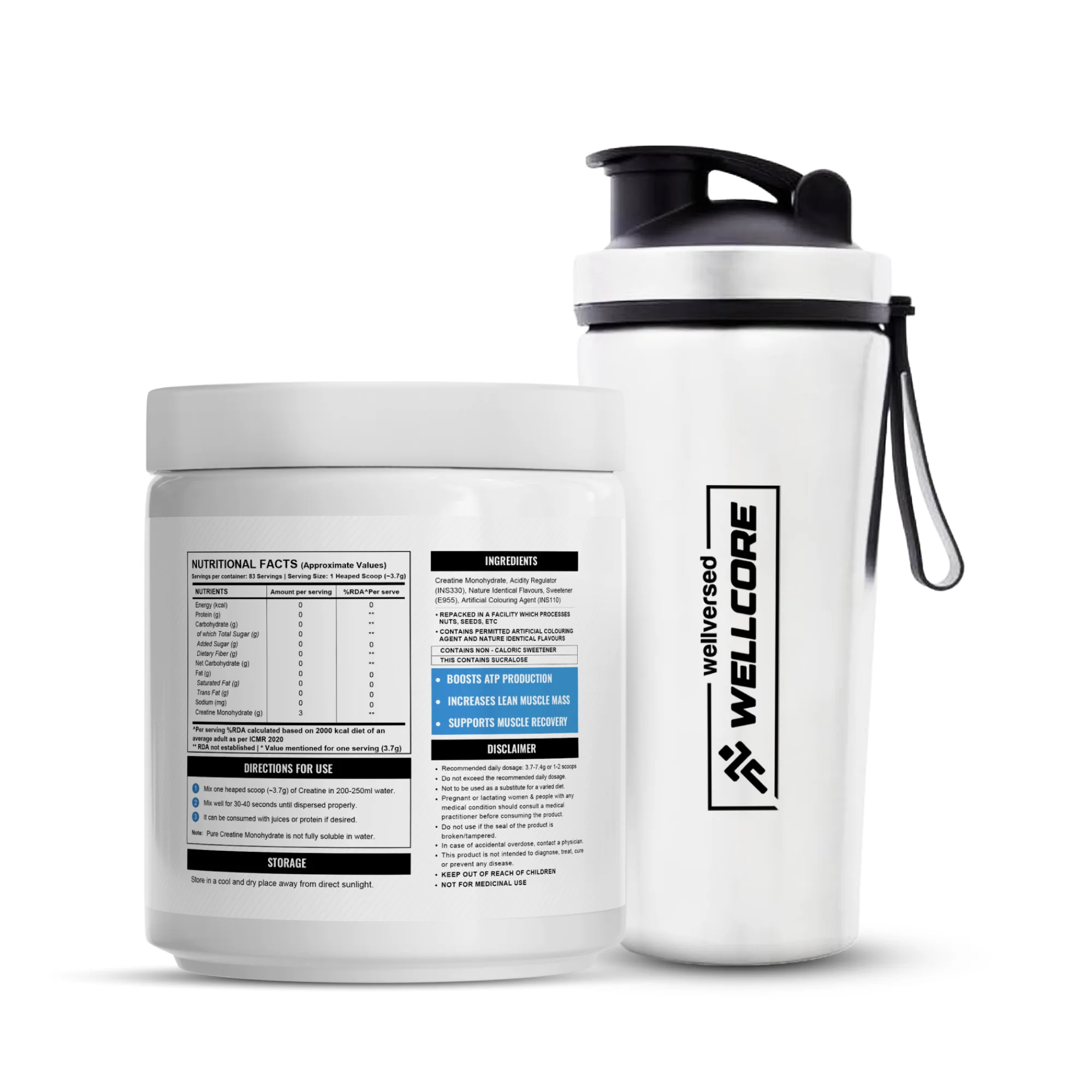 Wellcore - Micronised Creatine Monohydrate (83 Servings, Unflavoured) + Premium Steel Shaker - Image 2